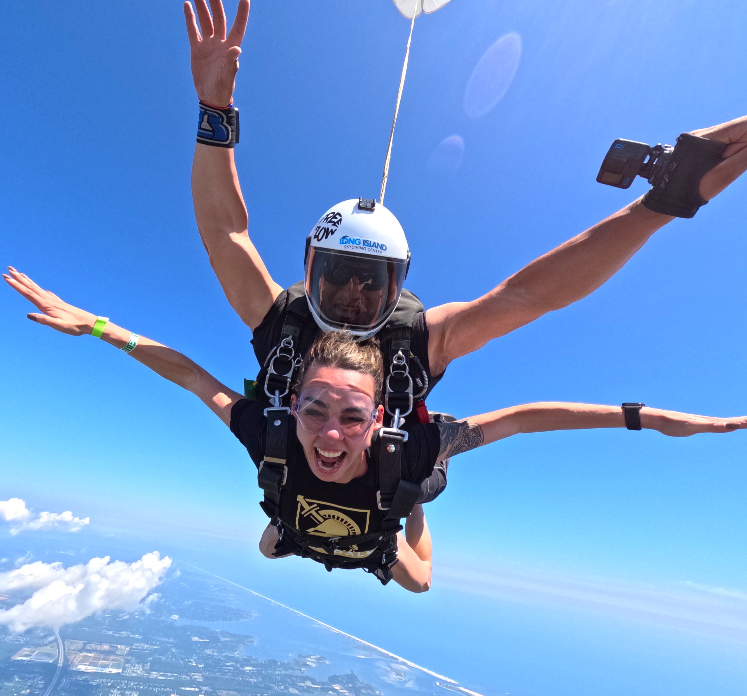 Skydiving by the New York coastline