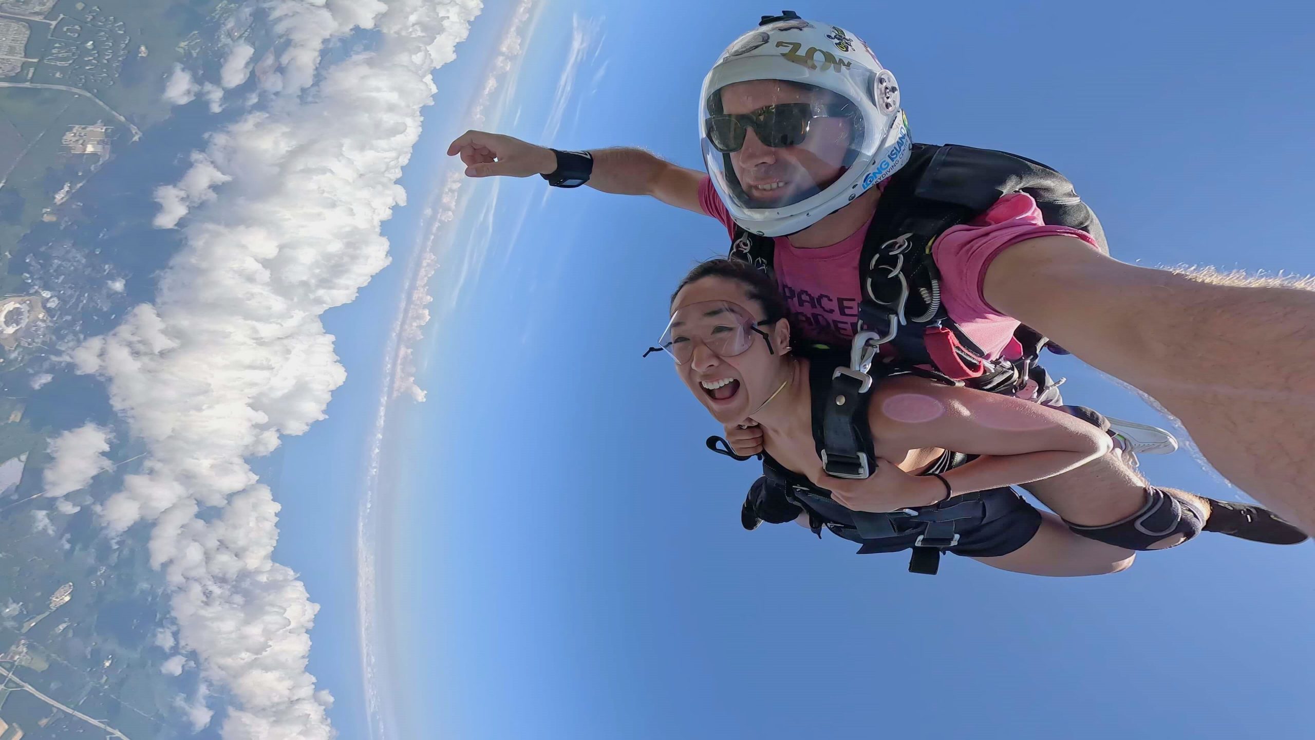 Skydiving above the New York coast.